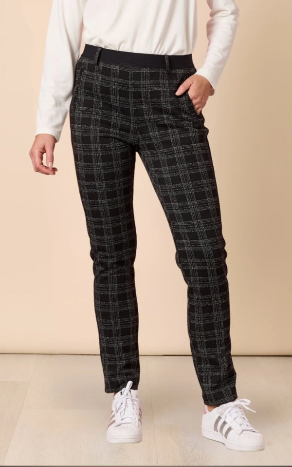 Threadz Cannes Check Print Slim Leg Pant - Black