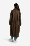 YAYA Long Lenth Oversized Suedine Coat - Brown