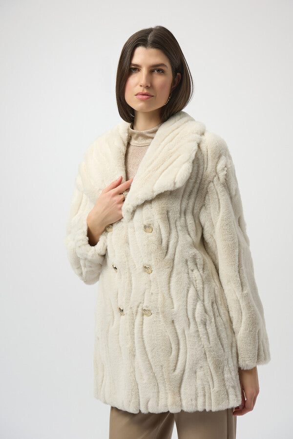 Joseph Ribkoff Textured Faux Fur Shawl Collar Coat