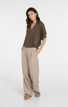 YAYA Jersey Top With Pleated Sleeves - Army Green