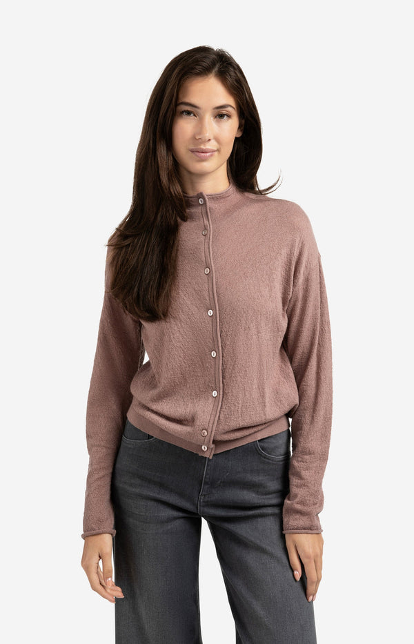 YAYA Knitted High Neckline Cardigan- Blush Pink