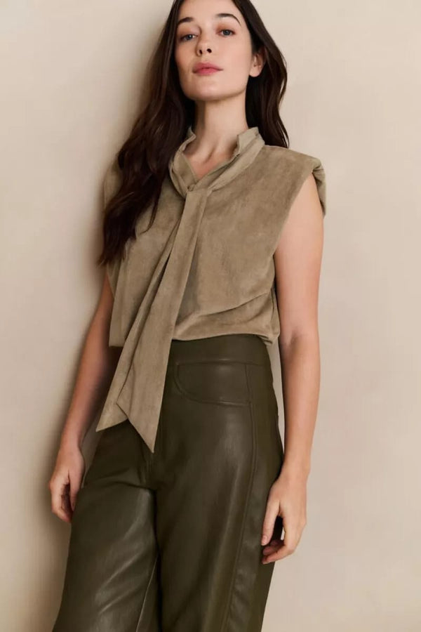 YAYA Faux Leather Carrot Fit Trouser - Capers Brownish Green