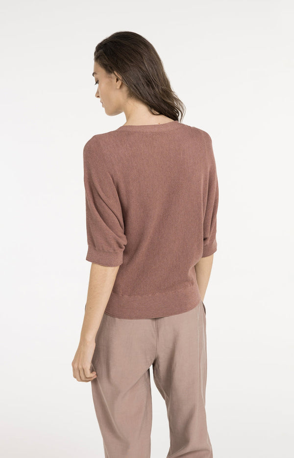 YAYA Batwing Cardigan with Short Sleeves & Button Closure - Burlwood Pink Melange