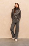 YAYA Wide Leg Jersey Trousers - Dark Night Grey