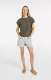 YAYA Top with Sheer Short Sleeves & Crew Neck - Army Green