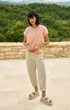 YAYA Short Sleeve Sweater with Stitch Details-Peach Palazzo Orange