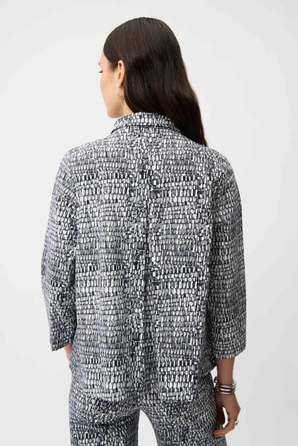 Joseph Ribkoff Abstract Print Trapeze Jacket - Vanilla/Midnight Blue