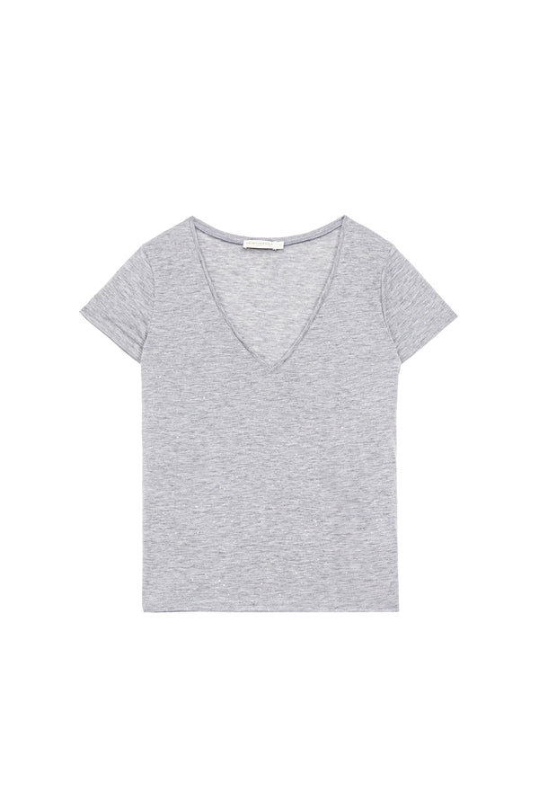 La Petite Etoile Elvie V-neck T-shirt - Gray Sequence
