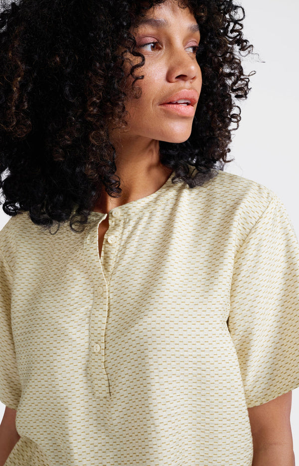 YAYA Rib Waistband Blouse - Soft Grey Dessin
