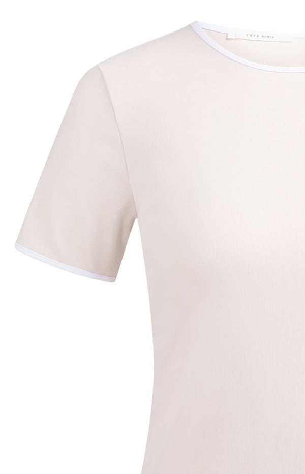 YAYA T-shirt with contrasting trim and round neck -Gray Lilac