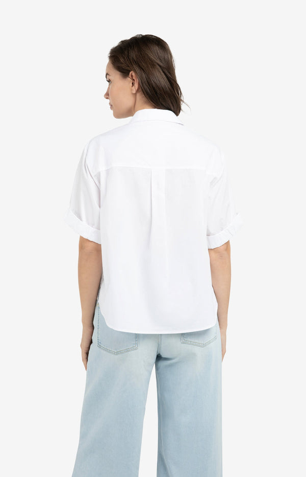 YAYAShort Roll- Up Sleeve Blouse With Collar