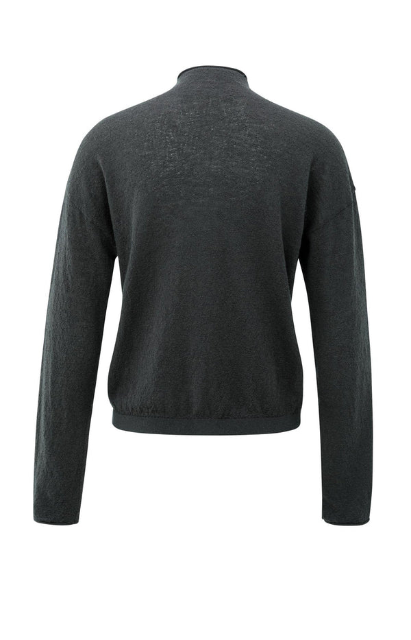 YAYA Knitted High Neck Cardigan- Oyster Black