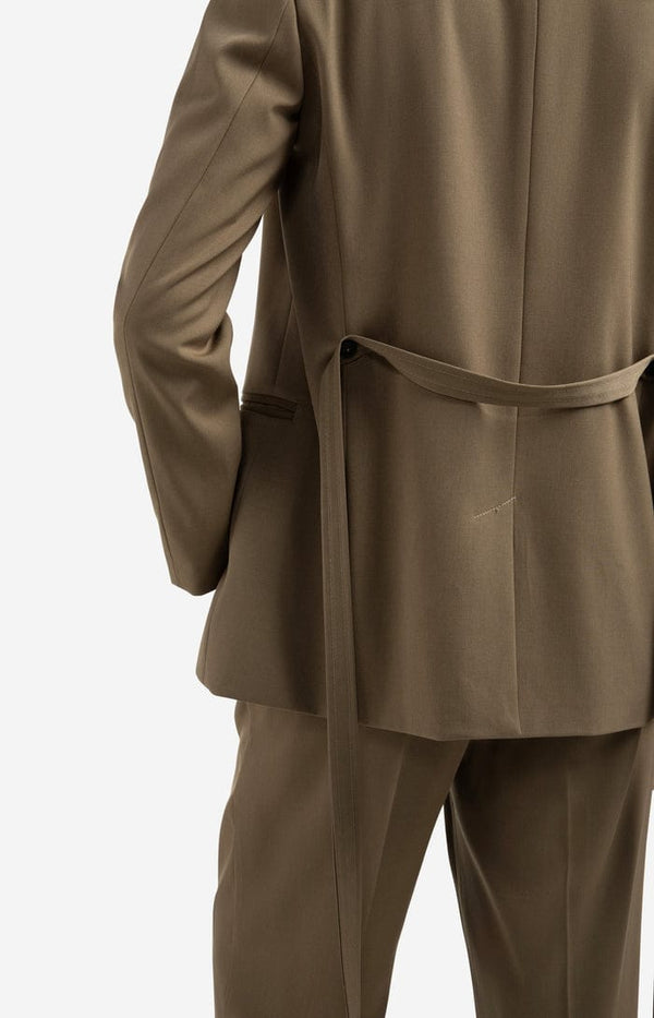 YAYA Loose Fit Blazer With Belt Detail - Caspers Brownish Green