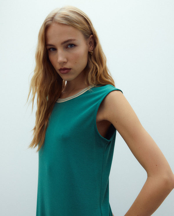 ANDAM Long Modal Rib Knit Dress - Green-68
