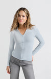 YAYA V-neck Top - Gray Dawn Blue