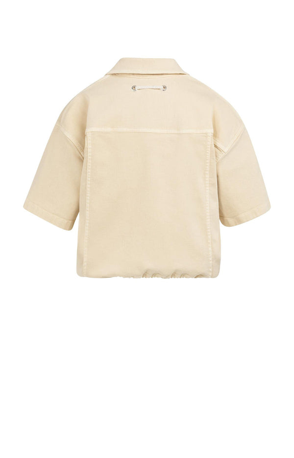 YAYA Oversized Denim Jacket with Short Sleeves -Warm Beige