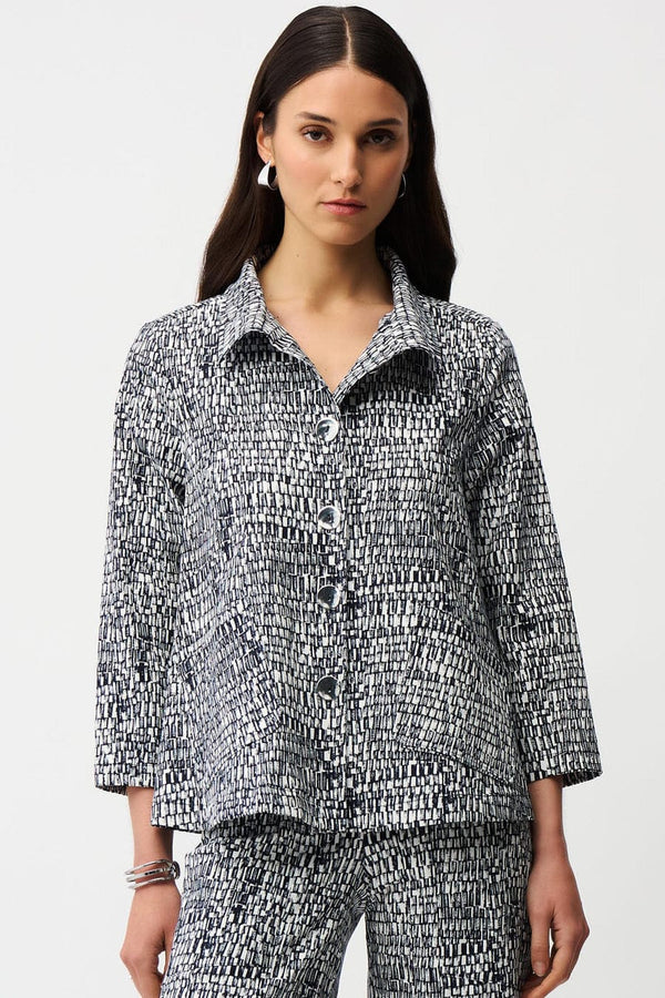 Joseph Ribkoff Abstract Print Trapeze Jacket - Vanilla/Midnight Blue