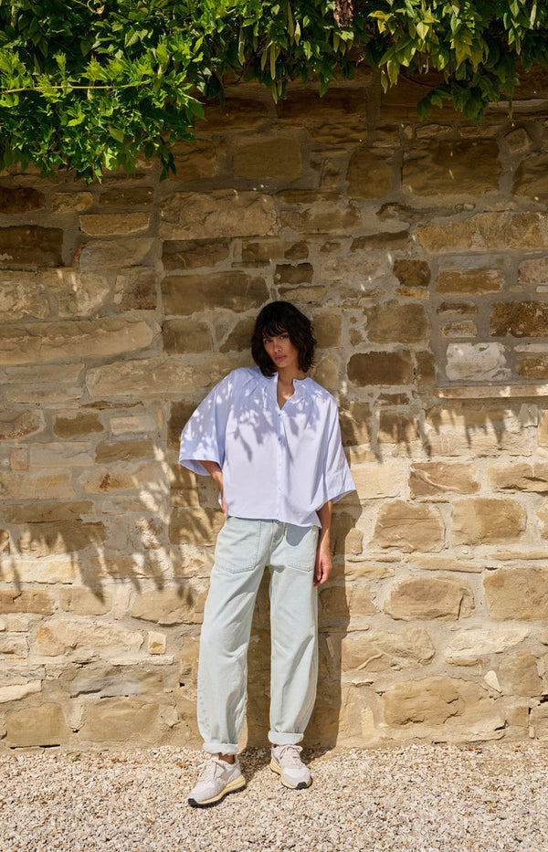 YAYA Oversized Blouse with Batwing Sleeves & Pleats