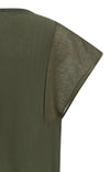 YAYA Top with Sheer Short Sleeves & Crew Neck - Army Green
