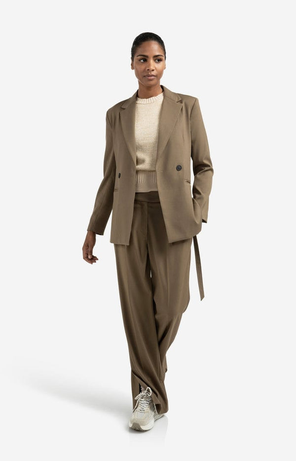 YAYA Loose Fit Blazer With Belt Detail - Caspers Brownish Green