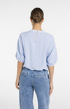 YAYA Woven T-Shirt with Balloon Sleeves and Zip - Light Blue