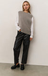 YAYA Faux Leather Carrot Fit Trouser - Anthracite Brown