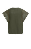 YAYA Top with Sheer Short Sleeves & Crew Neck - Army Green