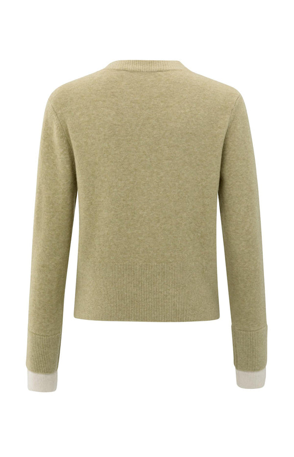 YAYA V-neck Cardigan- Pale Olive Green Melange