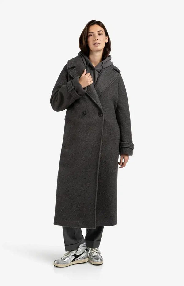 YAYA Woven Boucle Long Length Overs - Anthracite Melange