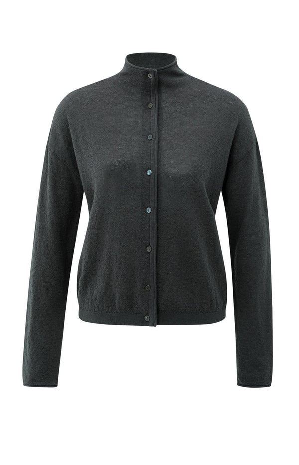 YAYA Knitted High Neck Cardigan- Oyster Black