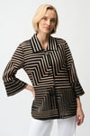 Joseph Ribkoff Satin Soutache LDS jacket - Black/Campagne- Abstract Print