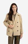 YAYA Woven Double-Breasted Coat- Greenish Sand Beige