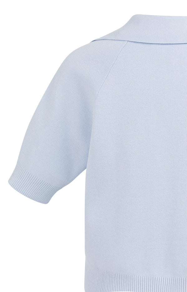 YAYA Short Sleeve Sweater With Collar - Ice Blue