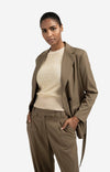 YAYA Loose Fit Blazer With Belt Detail - Caspers Brownish Green