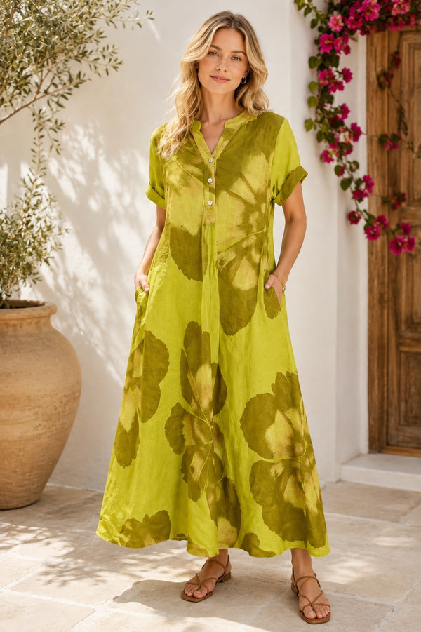 Made in Italy 100% Linen Dress - Green