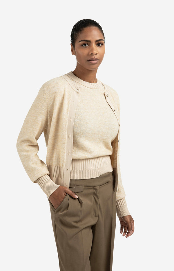 YAYA Long Sleeve Double Rib Cardigan- YellowSand Beige