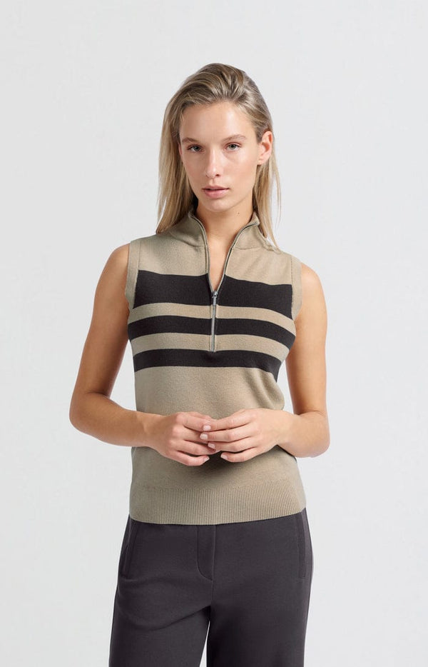 Yaya Sleeveless sweater with block stripes and half-zip