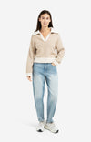 YAYA High-waist jeans with loose fit and roll-up legs - Blue Denim