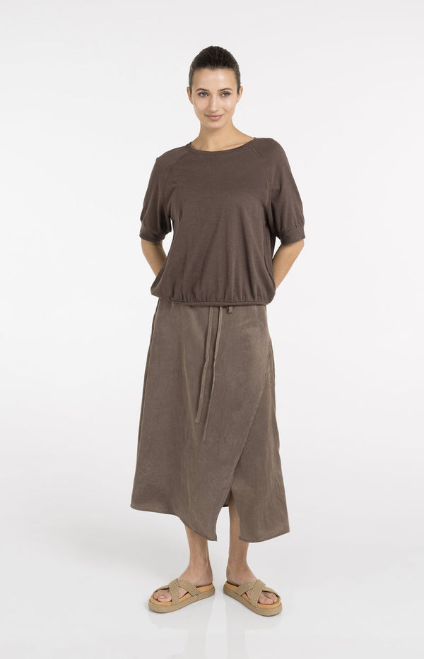 YAYA Midi Skirt with Wrap Effect & Tie belt - Washed Brown