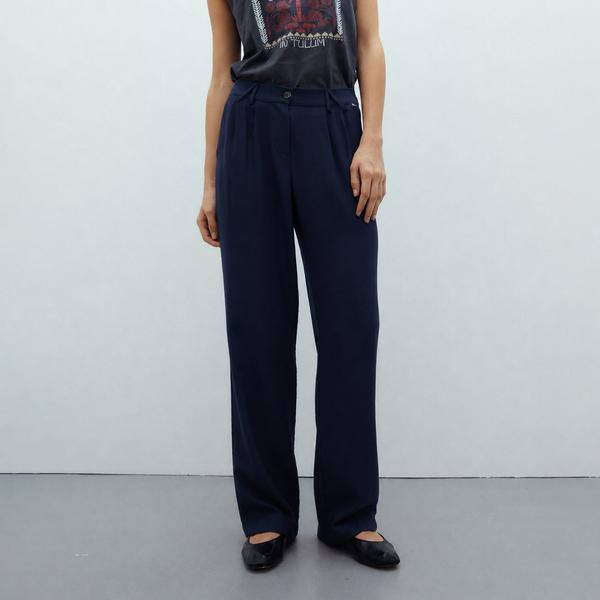 ANDAM Straight-Leg Trousers with Pleats - NavyBlue-109