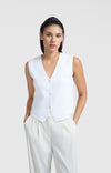 YAYA Fine Knitted V-neck Gilet - Pure White