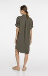 YAYA V-neck Dress with Pleated Sleeves & a Loose Fit - Army Green