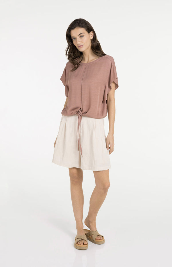 YAYA Flowy Top with Knot Detail & Elastic hem - Burlwood Pink