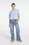YAYA Woven T-Shirt with Balloon Sleeves and Zip - Light Blue