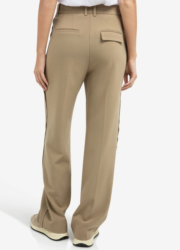 Yaya Wide Leg Tailored Trouser with Side Stitching - Khaki Green