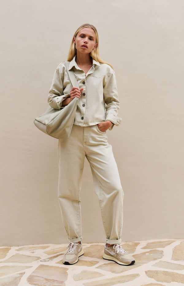 YAYA Barrel jeans with visible back seams and soft wash - Sandstone Beige