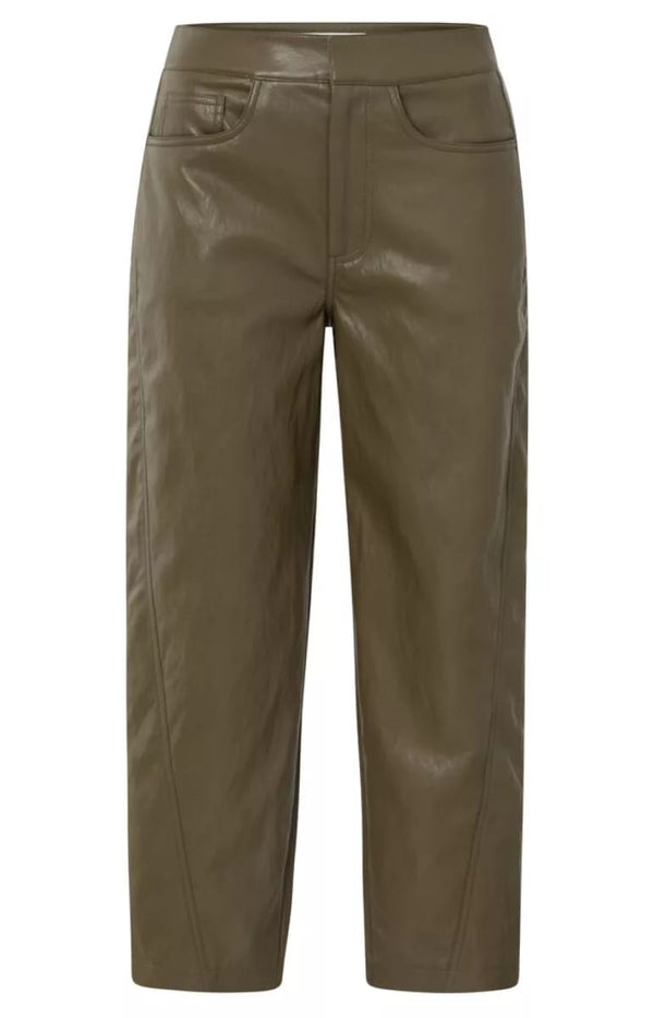 YAYA Faux Leather Carrot Fit Trouser - Capers Brownish Green