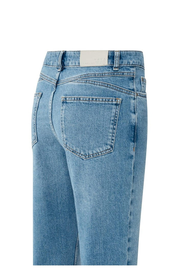 YAYA Mid Waist Boyfriend Denim - Blue Denim