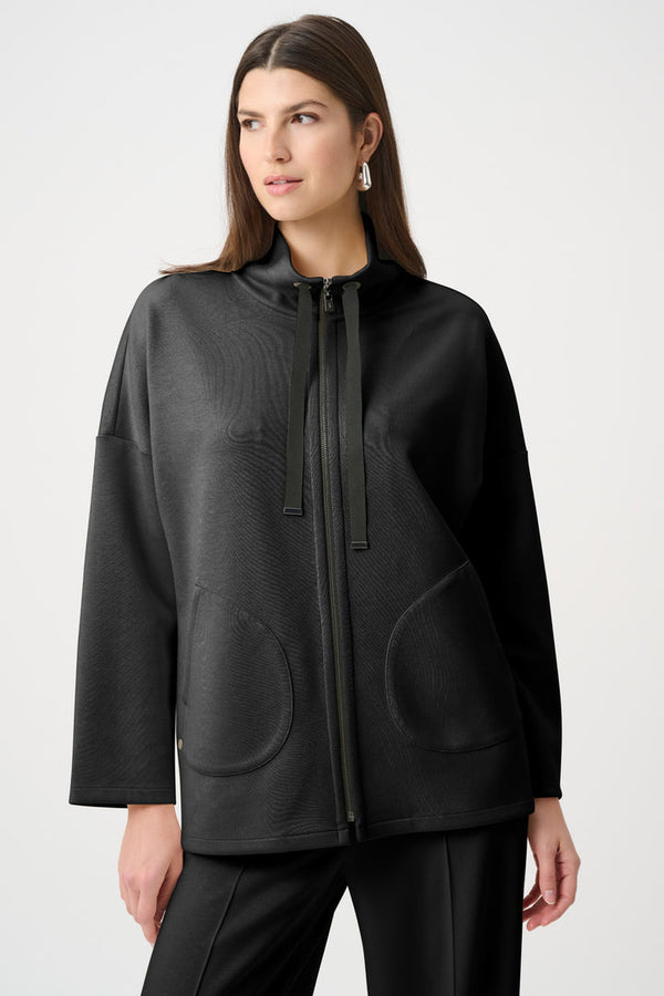 Joseph Ribkoff Scuba Jersey Funnel-Neck Boxy Jacket - Black
