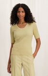 YAYA Round Neck Ribbed Sweater - Parsnip Yellow